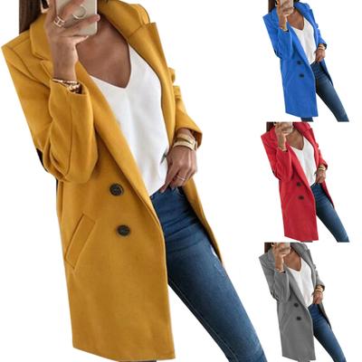 Manteau uni à la mode pour femmes, manches longues, revers, coupe slim, poche, boutonné