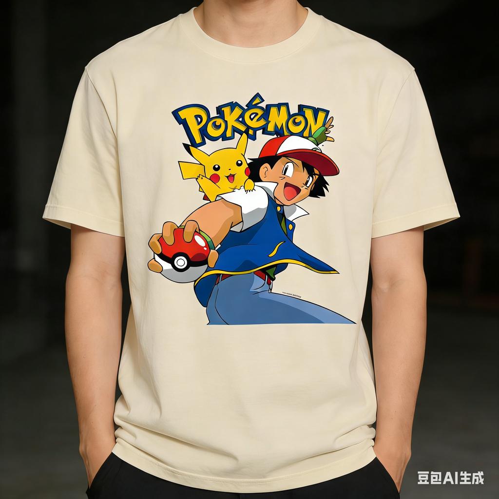 Popular Summer Fashion New 3d Printed Outdoor Sports Casual Breathable Shirt with Pokemon Ash and Pikachu Patterns In Large Size