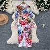 Spring Autumn Women Designer Vintage Print Runway Dresses O-neck Long Midi Office Party Slim Pencil Dress