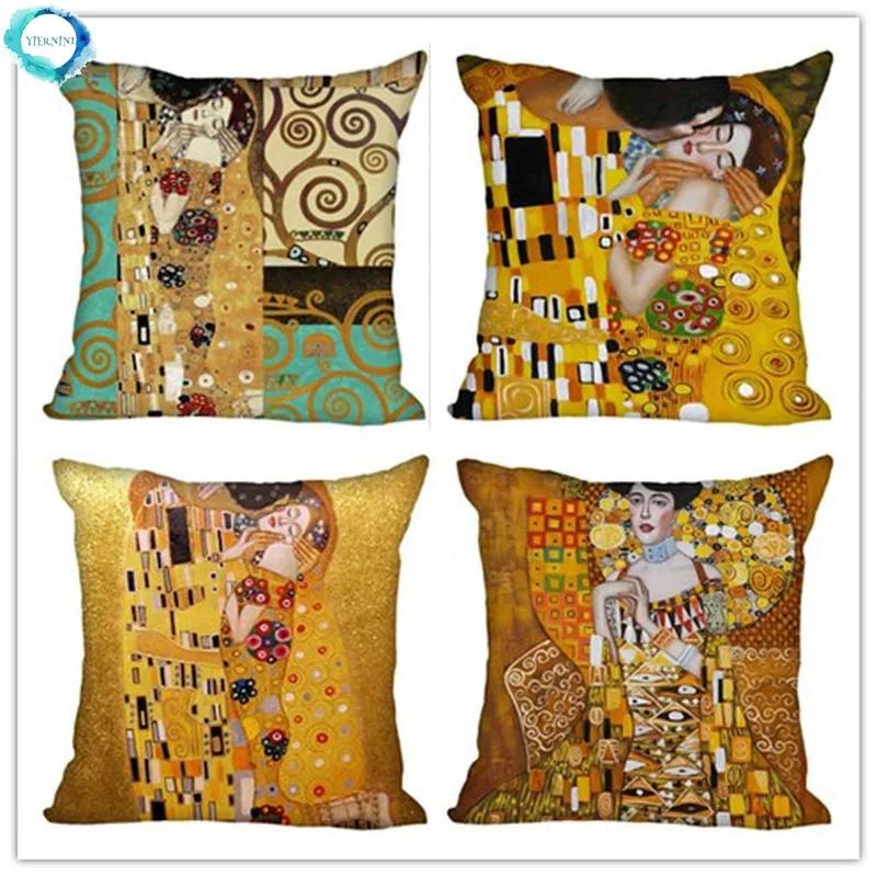 Monika Chen Unisex Gustav Klimt Oil Painting Printed Polyester Decorative Pillowcase Home Sofa Square Pillowcover Cushion Cover 45X45cm