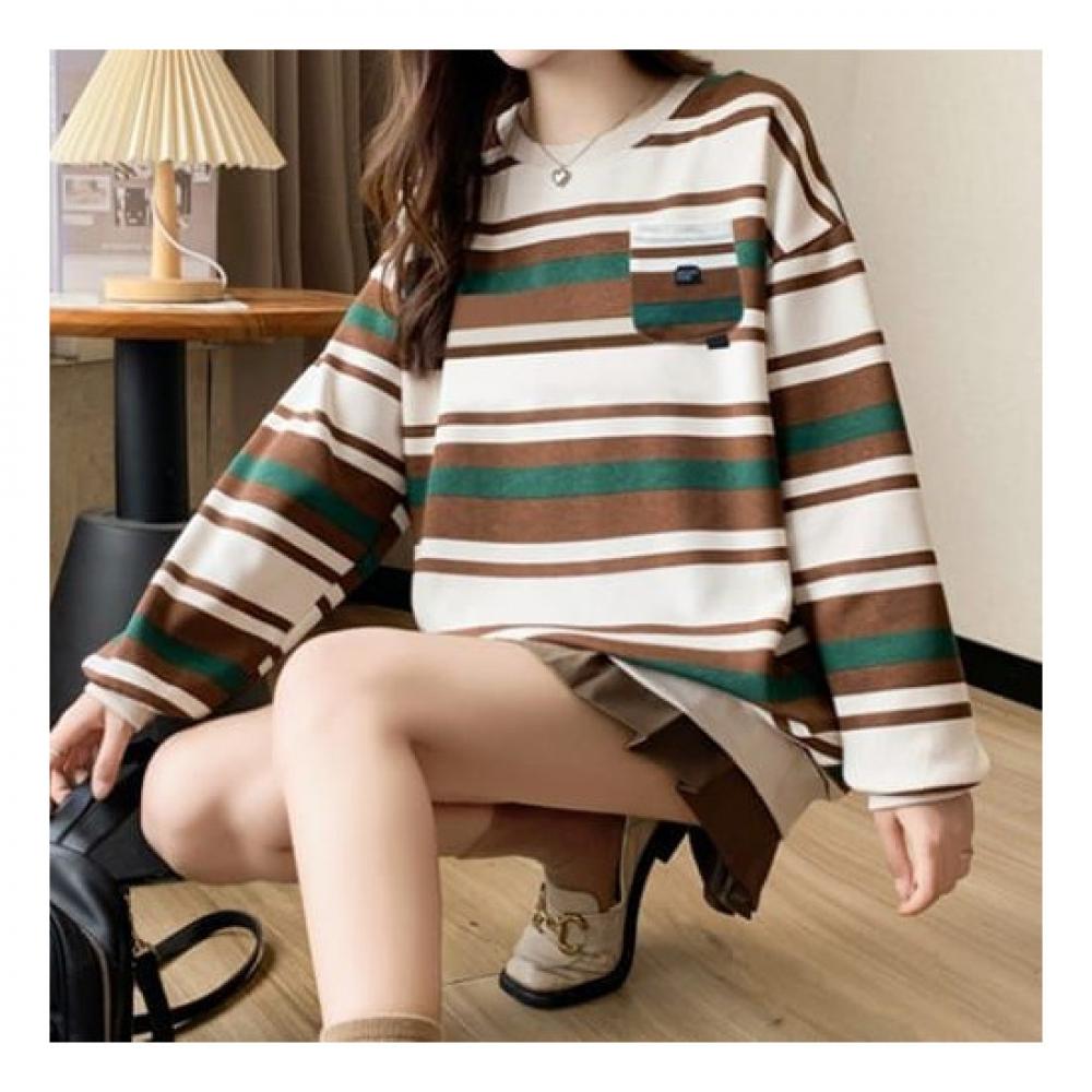 Navava Men Casual Colorblock Striped Round Neck Long Sleeve Sweatshirt Nt1977