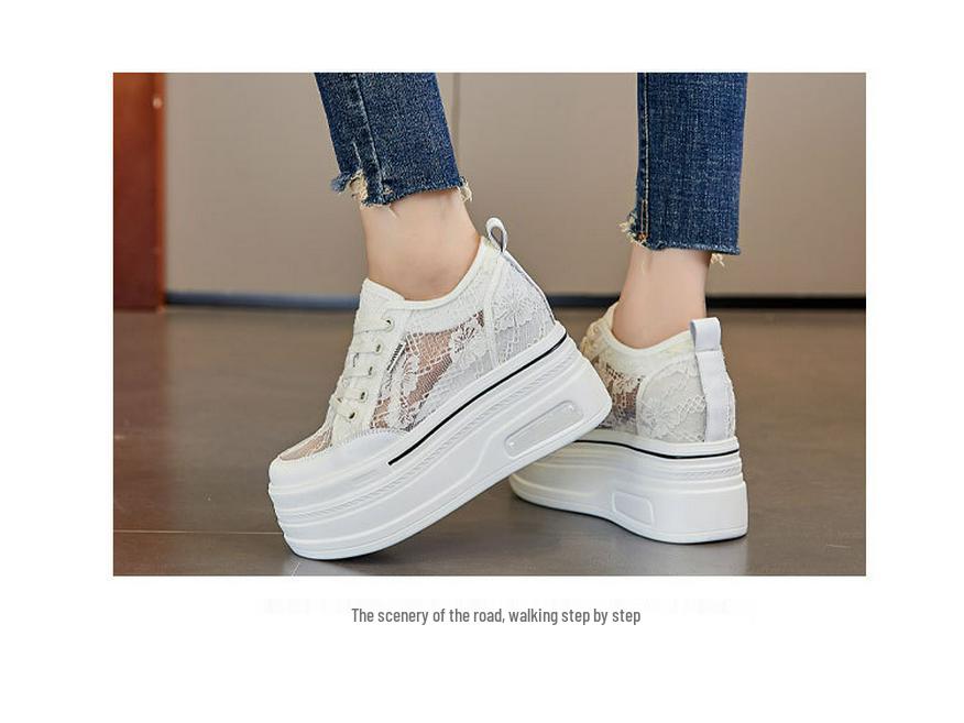 Women's Height-Boosting Thick-Soled White Sneakers for Spring & Autumn A8905