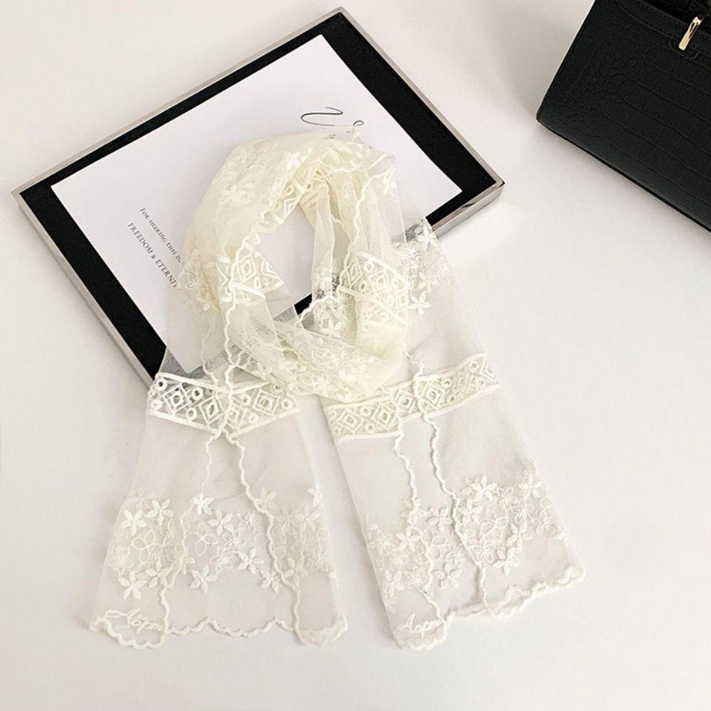 Ribbon Embroidery Lace Scarf Thin Lace Scarves Sweet Flower Scarf  Dress Decor