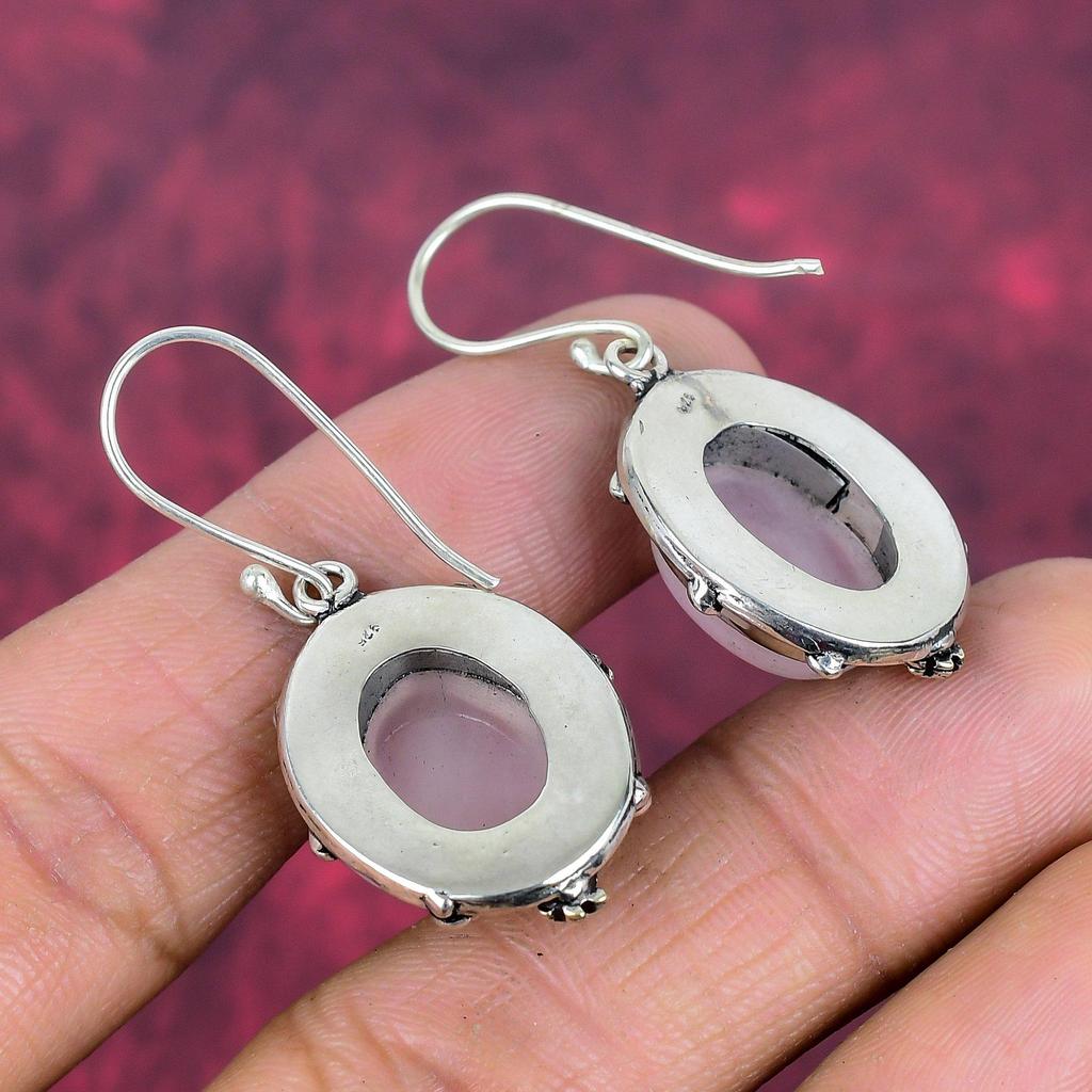 Örhängen i sterlingsilver i rosenkvarts 925, handgjorda ädelstensörhängen, presenter till frun, helt nya örhängen