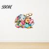Easy Peel And Stick Murals Watercolor Rabbit & Flowers Light Switch Sticker, Cute Bunny Decal, Gift for Kids Room PVC Waterproof Wall Art Decors