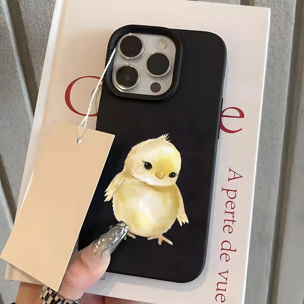 Cute Yellow Chick Pattern Funny Lychee Soft Phone Case For iPhone 17 16 15 14 13 12 11 Pro Max 14 15 Plus 17 Air X Xs XR Cover