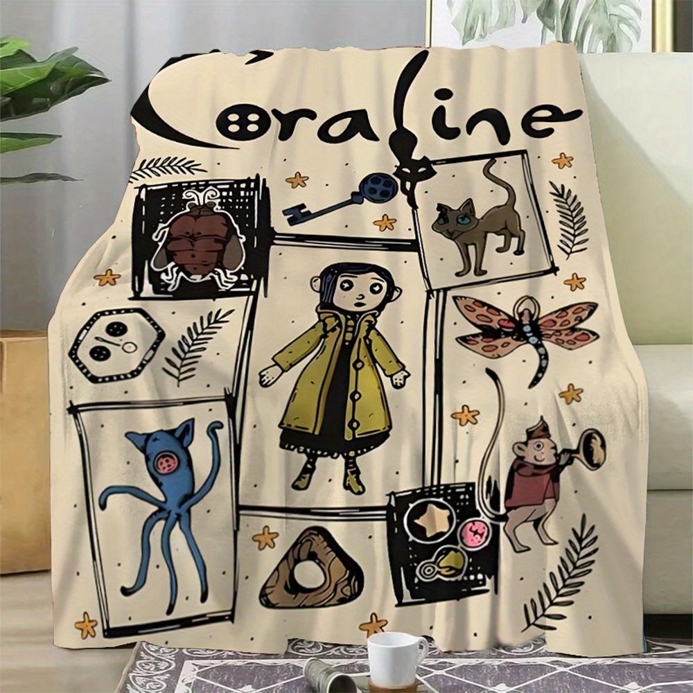 

Coraline Style Flannel Throw Blanket - Digital Printed Cartoon Animal Collage, Polyester Knit Four Seasons Comfort Plush Blanket 130X150cm