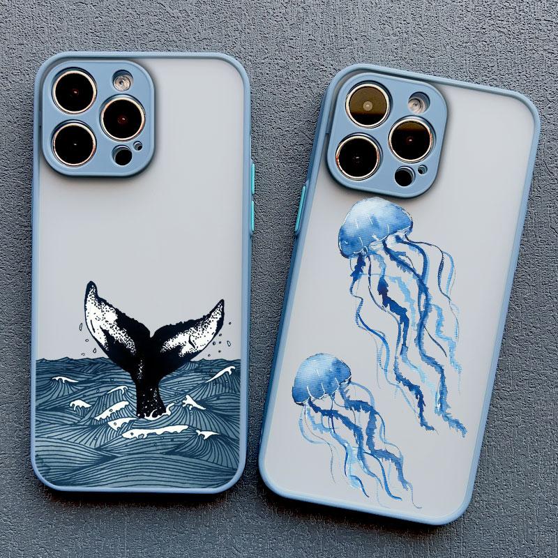 Cool Ocean Turtle Phone Case For iPhone 16 11 12 13 Pro Max Mini 15 14 Pro Max 7 8 Plus X XR Sea Blue Turtle Design Covers