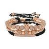 European and American Jewelry Copper Bead Braided Copper Inlaid Zirconium Diamond Ball Crown Elbow Rhombus Geometric Three-piece Bracelet Men