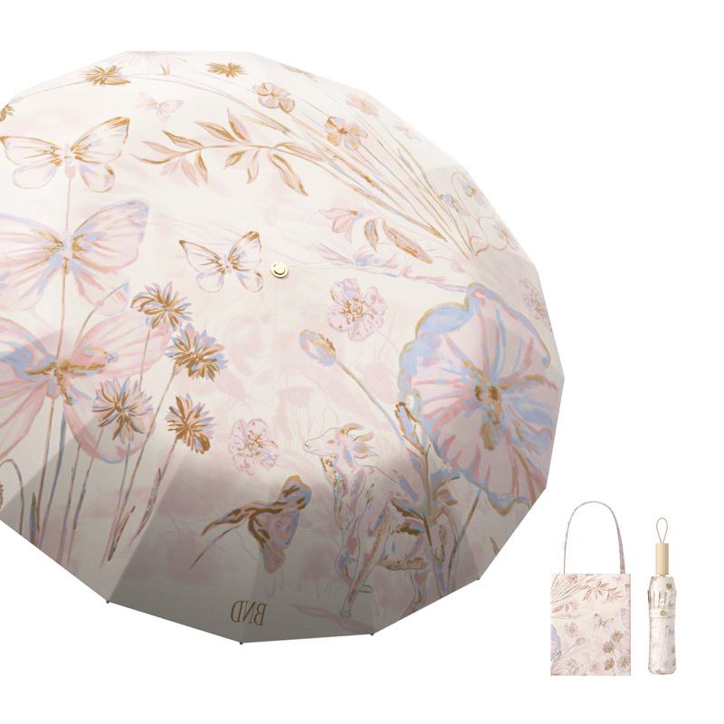 32-Bone Folding Dual-Use Women's Umbrella - Sun & Rain Protection, Anti-UV, Enlarged, Reinforced, Thickened Sunshade