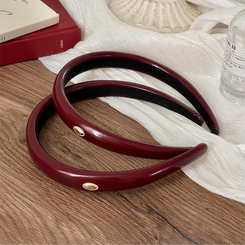 Korean Style Leather Burgundy Thin Hair Hoop High Skull Headband Women's Autumn and Winter Hair Pressure Headband High-end New Style