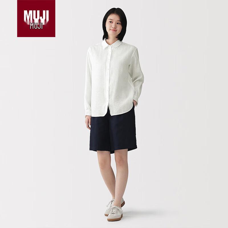 

MUJI Women s Washed Hemp Long Sleeve Collared Shirt L