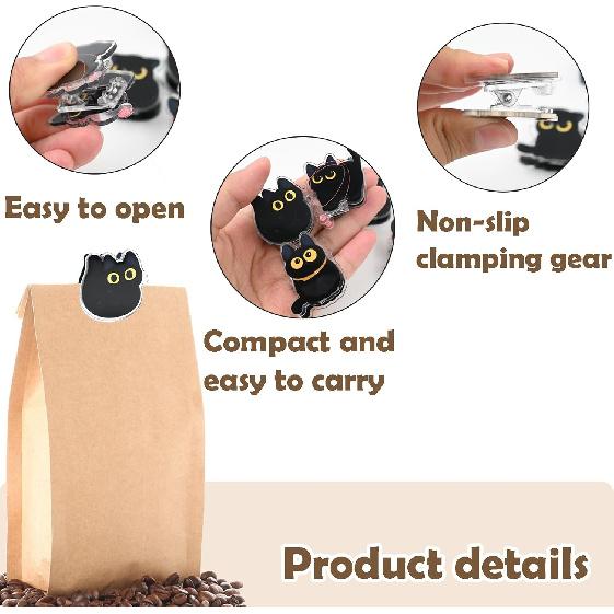 8 PCS Cute Chip Clips, Food Bag Clips, Black Cat Shaped Chip Clip, Acrylic Kitchen Snacks Clip for Airtight Seal Food Storage, Paper Storage