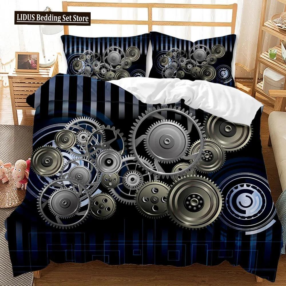 Mechanical Gear Duvet Cover Set Steampunk Style Bedding Set Clocks Polyester Comforter Cover Men Mechanical Device Bedclothes