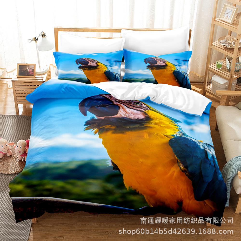 3D Digital Printing Bedding Four-Piece Set Three-Piece Set Parrot Bed Sheet Quilt Pillow