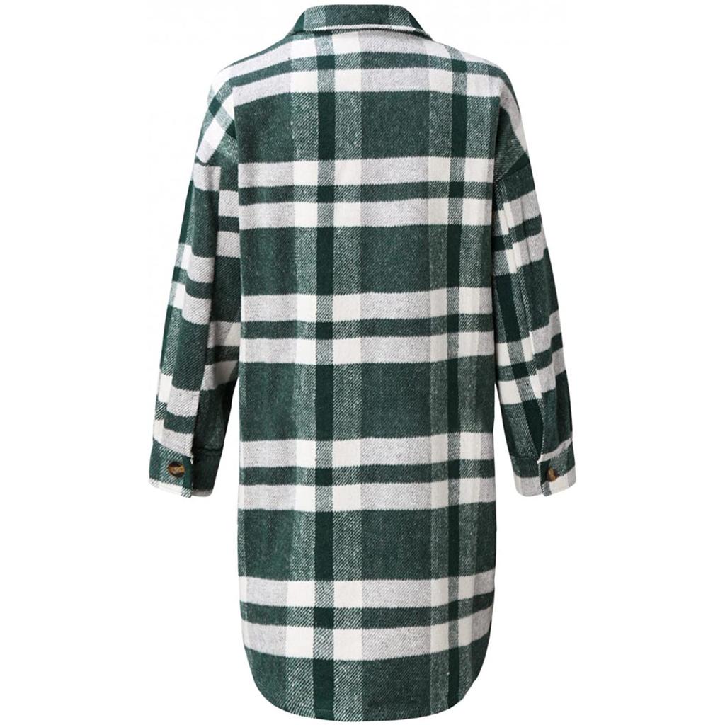 Women's Brushed Plaid Shirts Long Sleeve Flannel Lapel Button Down Pocketed Shacket Jacket Coats