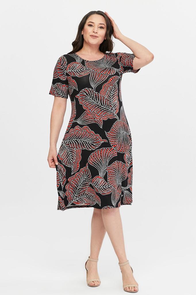 Women's Big Size Dress Floral Patterned Viscose Basic Short Sleeve Dress