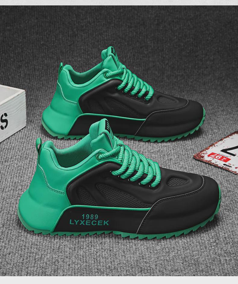 Modne męskie buty sportowe casual ze skóry i siateczki, zwiększające wzrost, na rok 2024