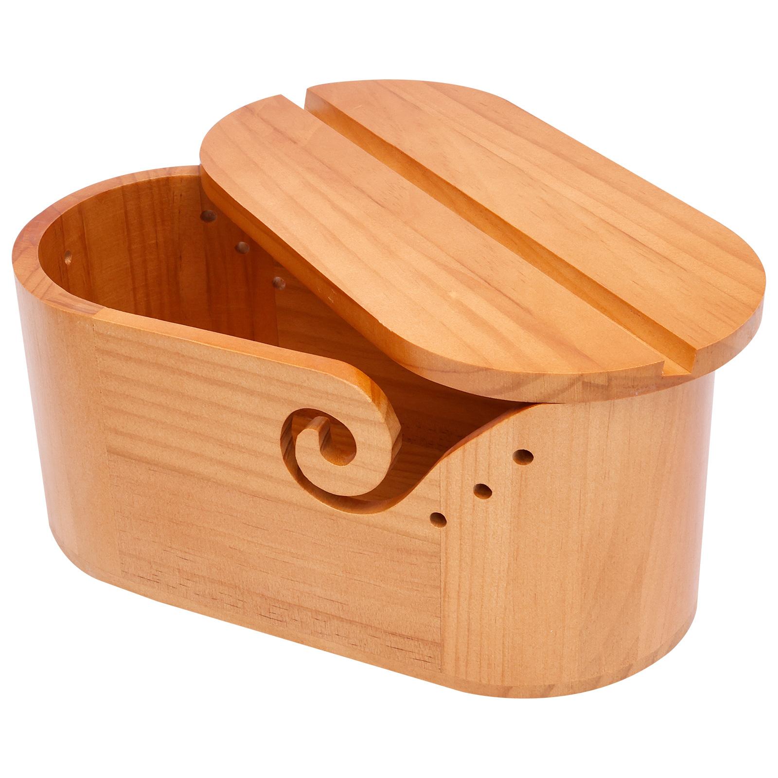1Pc Wooden Yarn Bowl Large Capacity Wood Oval Yarn Bowl Holder with Lids Handmade Wool Storage Bowls for DIY Knitting Crocheting