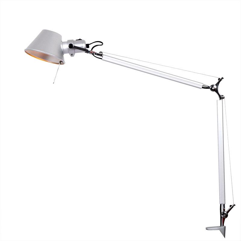 Adjustable Long Swing Arm Desk Lamp Modern Fashion Silver Aluminium Office Reading Study LED Clamp Desktop Table Light with Clip