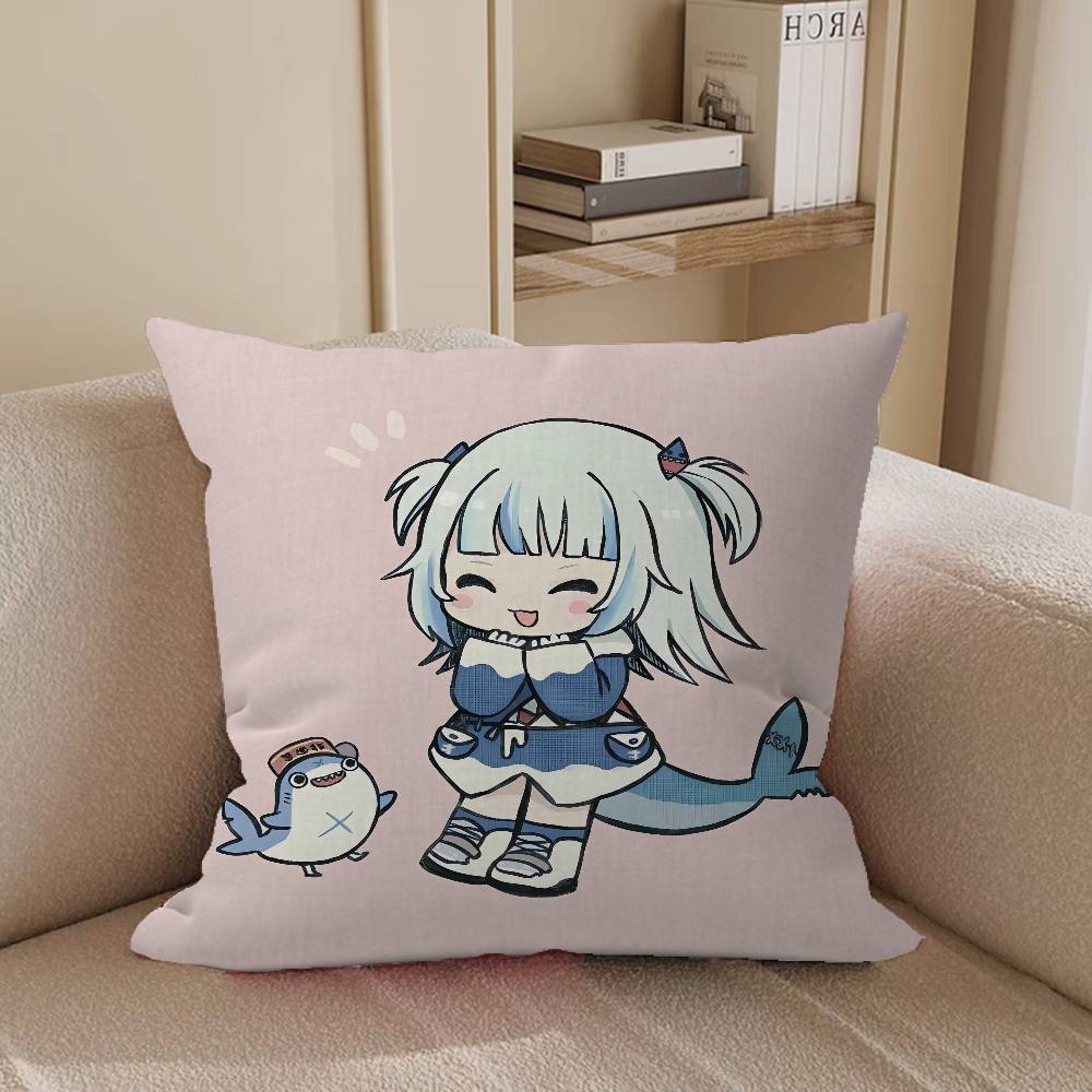 

Подушки VTuber Gawr Gura Мультяшные Декоративные для Дивана Дома Двусторонняя Печать Короткий Плюш Милый Чехол для Подушки 16x16Inch
