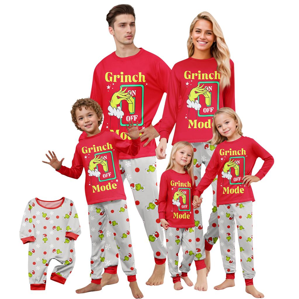 Print Cute Family Set Pajamas, Home Clothes, Family Set Long Sleeve Top Pants Set