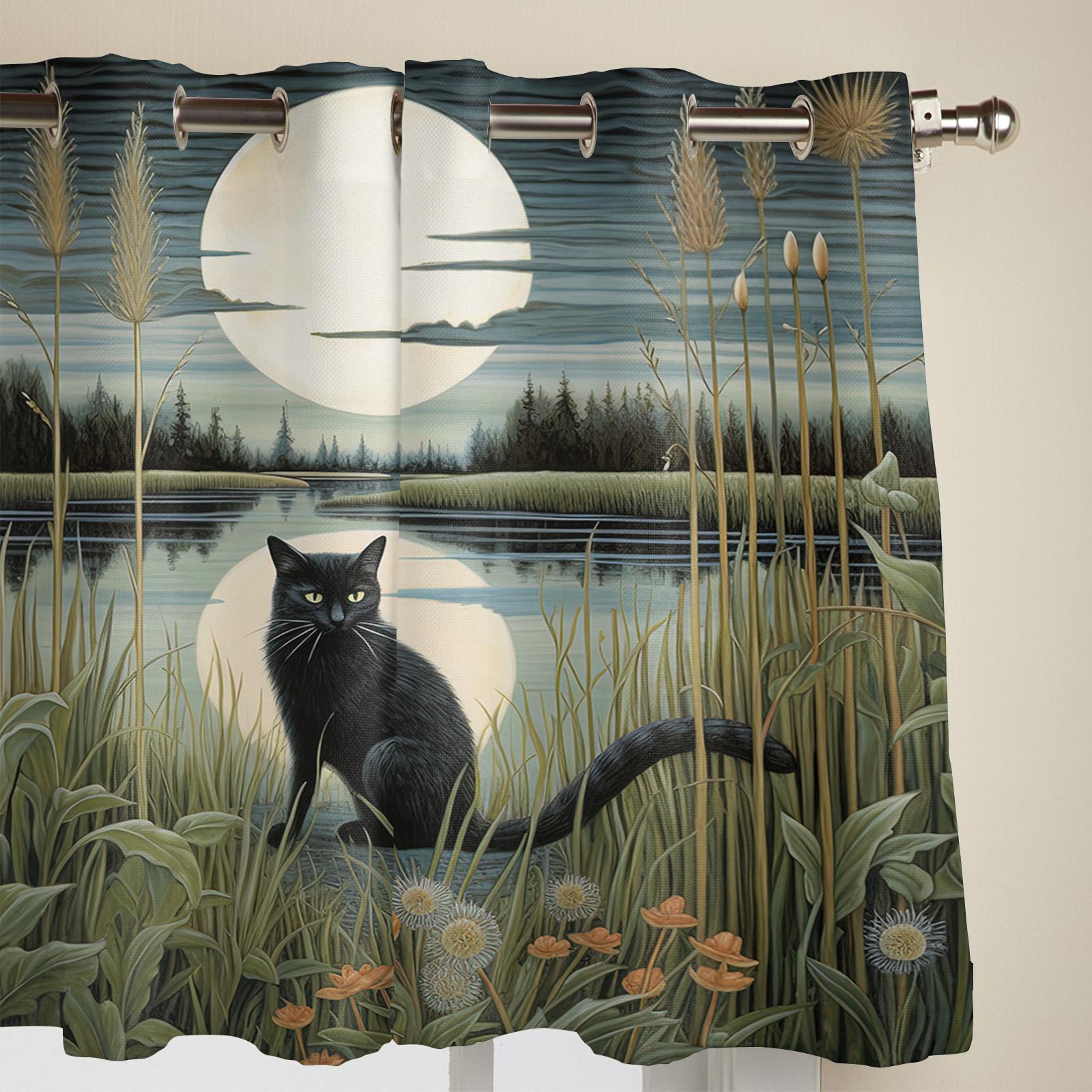 Шторы с отражением кота Луны и джунглей для спальни — фото 4