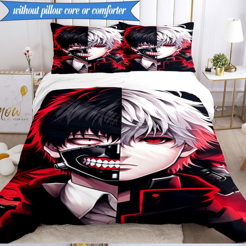 3PCS Tokyo Ghoul Kaneki's Struggle Bedding Set 2D Printing (Includes 1 Duvet Cover + 2 Pillowcases Coreless), Bedroom decor,Fan Gift