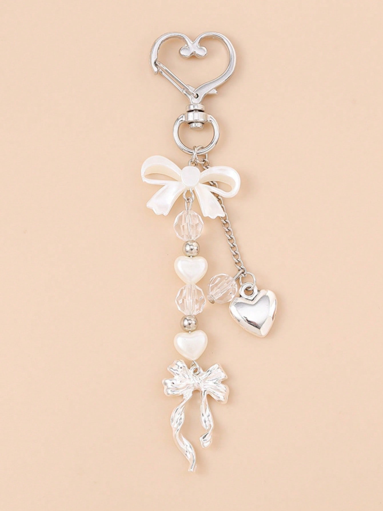 

1pc Unisex Faux Pearl Bow Heart Keychain Pendant Y2K Sweet Cool Style Bag Charm Keyring For Friends Car Accessories Women Gift белый