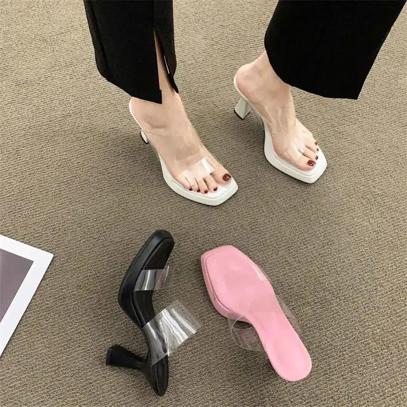 Slides Women's Slippers and Ladies Sandals White Outside Transparent Job Shoes Pink Heeled Open Toe Wholesale Comfortable Elegan
