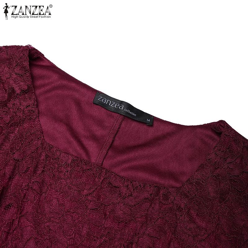 ZANZEA Women Casual Round Neck Summer Half Sleeve Lace Blouse