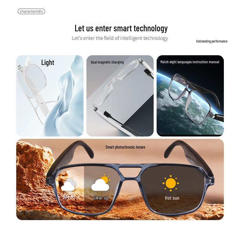 Smart Bluetooth Audio Glasses with Double Beam Photochromic Anti-Blue Light Lenses, UV Protection, and Music/Call Features