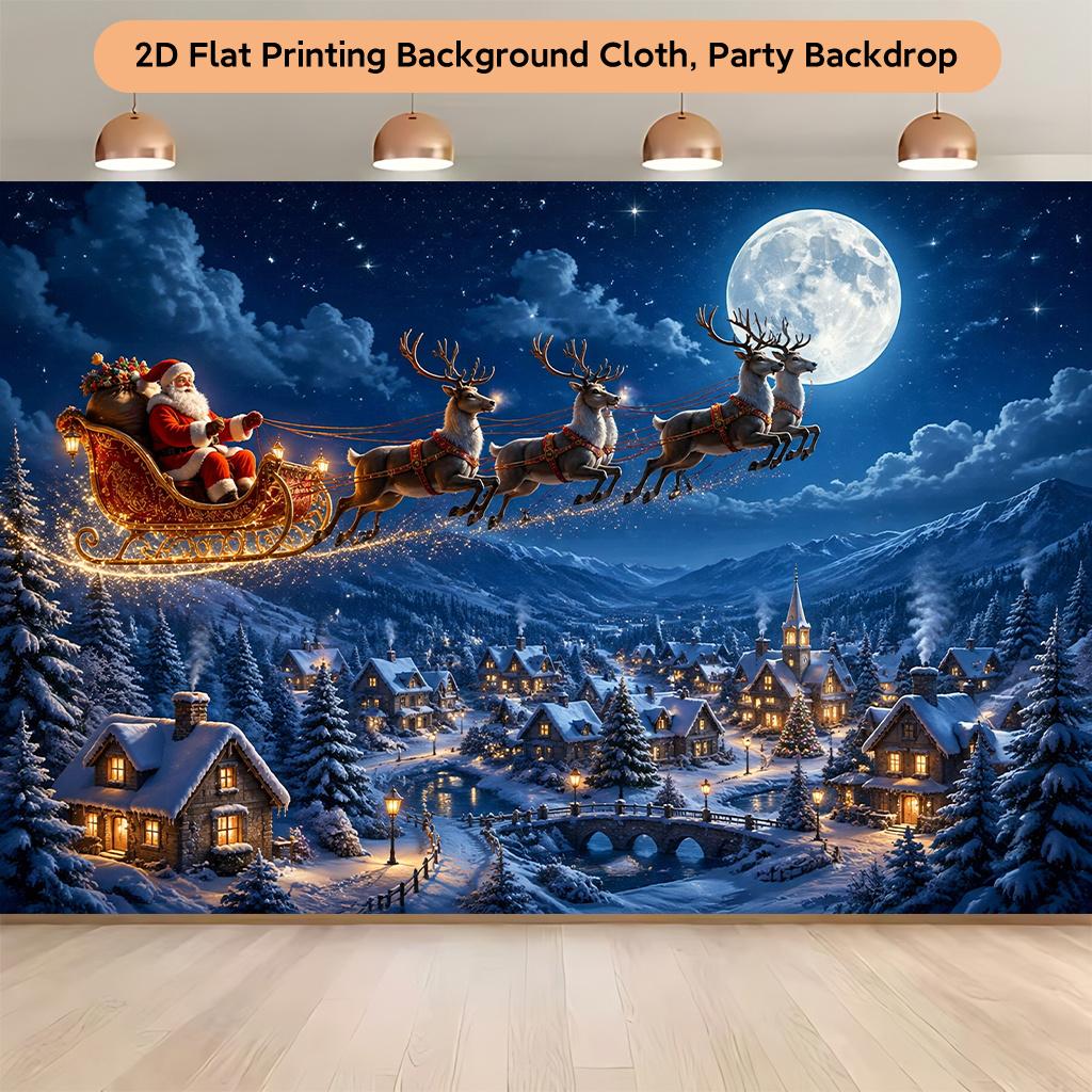 1Pcs Santa Sleigh Flying Night Decoration Background Winter Backdrop For Photo Studio Photo Booth Party