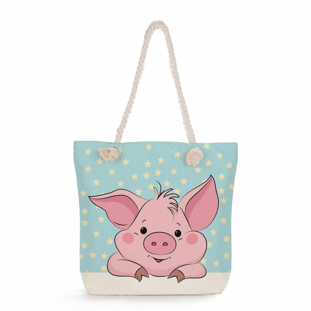 Cartoon animals print thick rope single-shoulder beach bag 7270 KTB