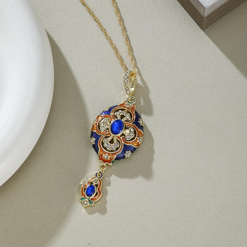 Collana Pendente Smaltata con Zirconi in Stile Palazzo Vintage per Donna Matrimonio Festa & Abbigliamento Casual Accessorio di Lusso Classico Senza Tempo
