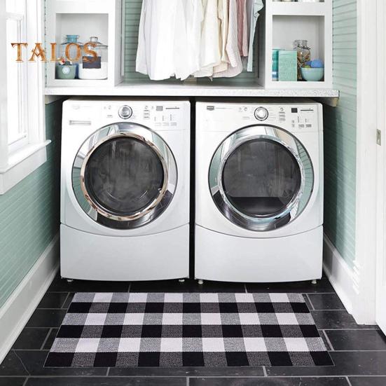 Bathroom Floor Mat Quick Absorbent Quick-Drying Anti-Slip Colorblock Plaid Printing Manual Braided Multipurpose Bath Shower Sink Kitchen Carpet