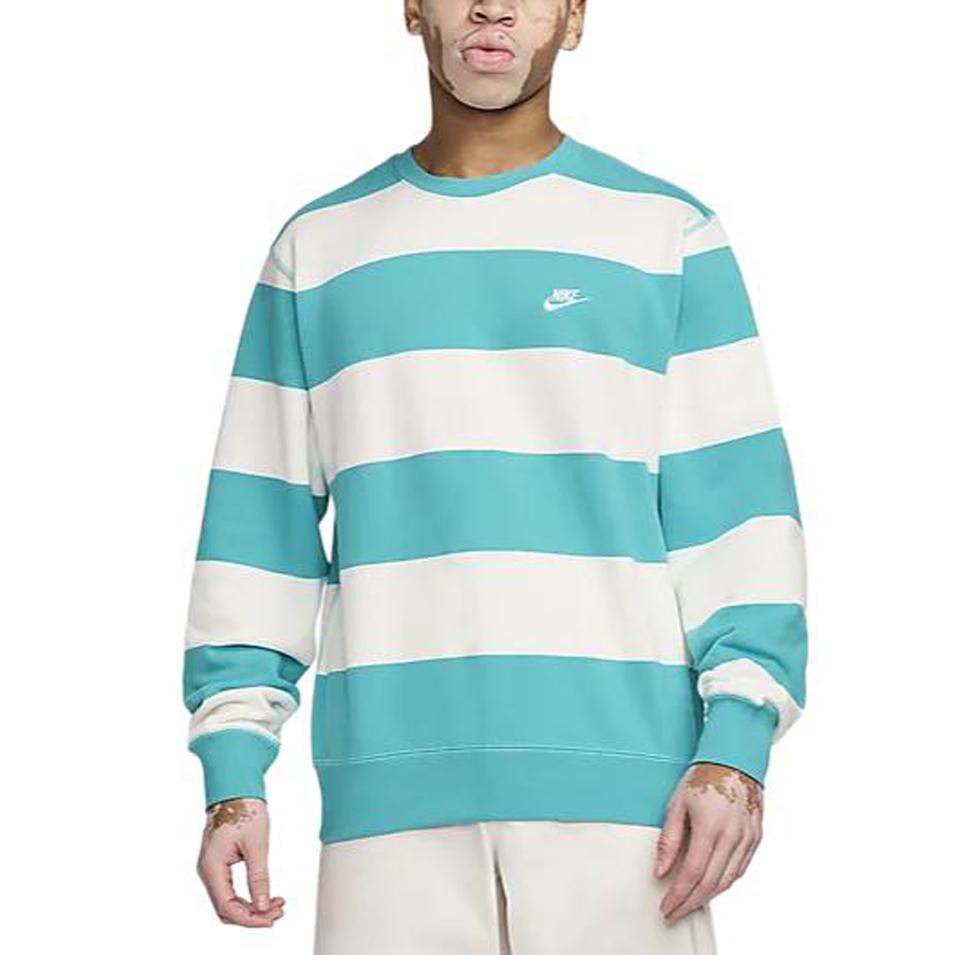 Nike Felpa Girocollo a Righe Club Fleece da Uomo Felpe Verde Cactus FN3107-345