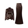 Light Mature Royal Style Suit High-neck Waist Long-sleeved Top + High-waist Hip Fish Tail Skirt Two-piece Set