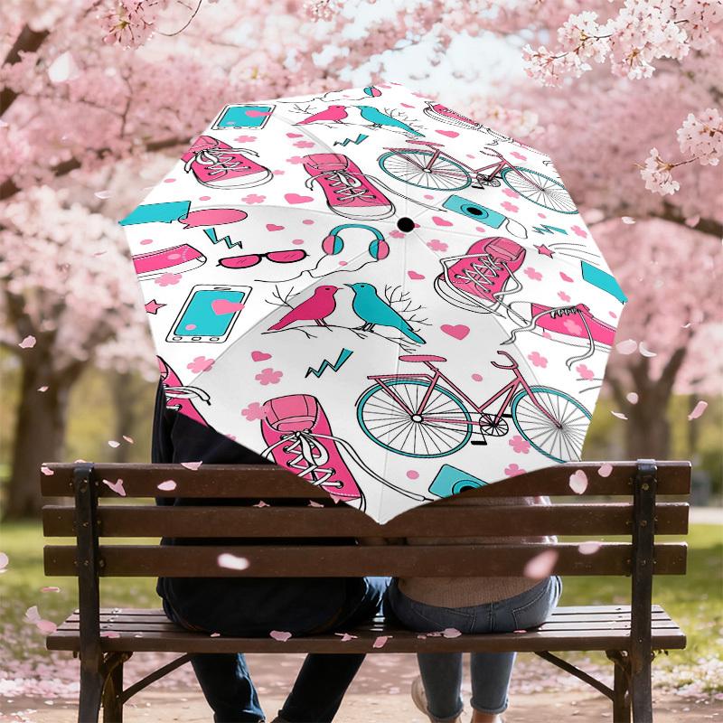 1pc Shoes Bike Automatic Open/Close Umbrella Compact Folding Umbrella with 8-Rib Shaft for Women/Men, Elegant Birthday1233S