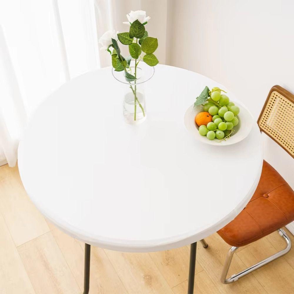 PU-Leder Stretch Tischdecke Wasserdicht 60/80cm Runder Tischbezug Verschleißfest Abwischbar Tischschutz für Küchengebrauch