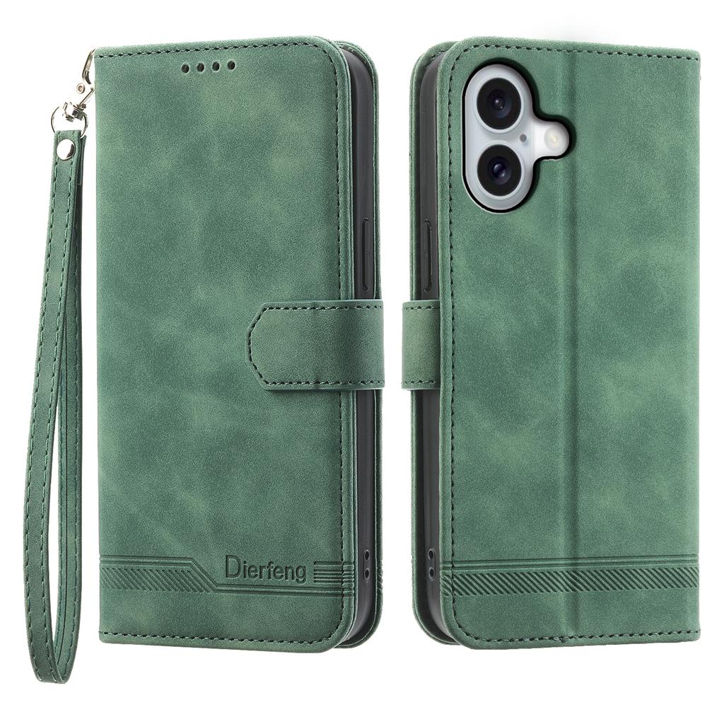 DIERFENG DF-03 For iPhone 16 Case Anti-Drop Lines Imprinted Wallet Phone Cover