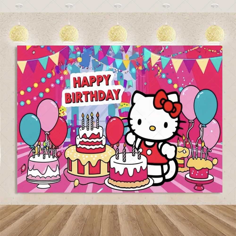 Adorable Hello Kitty Pink Graffiti Streets Printed Tapestry Bedroom Decoration Celebration Background Design Holiday Party