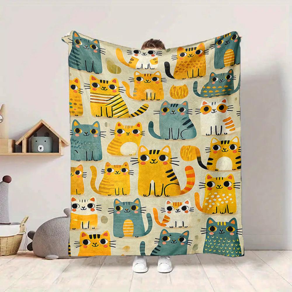 1pc Cat Pattern Blanket, Lightweight Flannel Throw Blanket for Sofa, Bed, Travel, Camping, Living Room, Office, Couch, Chair, and Bed