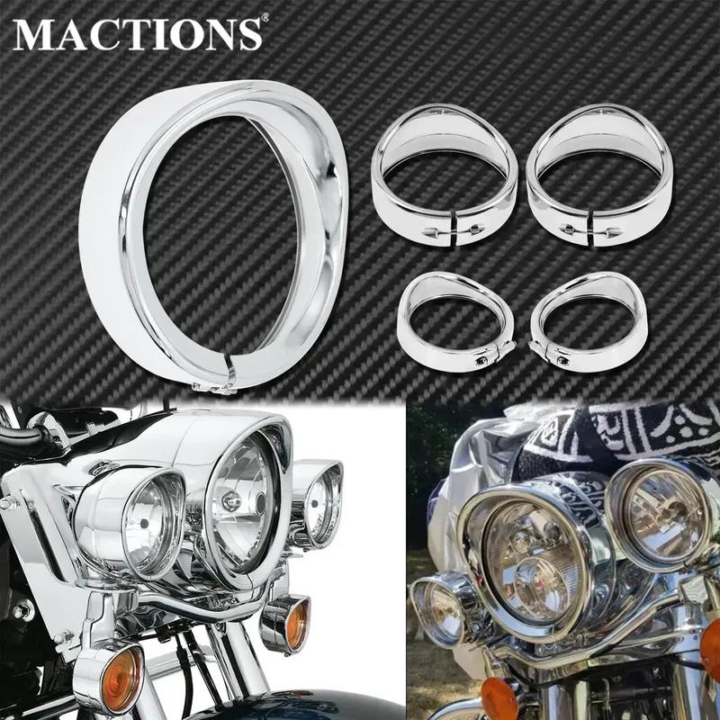 Motorrad Chrom 7'' Scheinwerfer Zierring + 4,5'' Nebelscheinwerfer Abdeckung + Visier Style Blinker Zierring Für Harley Softail FLH Touring