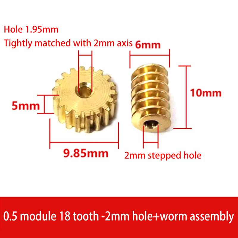 1 Készlet 0,5M Réz Csigakerék Hajtás Kombinációs Készlet 12/15/16/18/32 Fog 2mm/3mm 2mm Lépcsős Furat DIY Modell