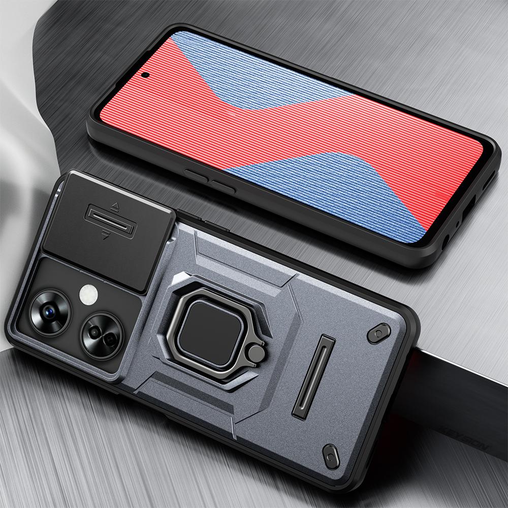 KEYSION Shockproof Case for OnePlus Nord CE 3 Lite 5G Slide Camera Lens Protection Ring Stand Phone Cover for for Nord CE 3 5G
