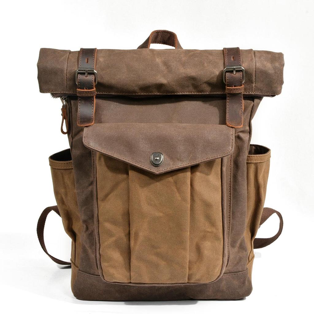 Unisex Retro Backpack: Oil Wax Canvas for Travel, Outdoor Sports, Mountaineering, and Laptop Use