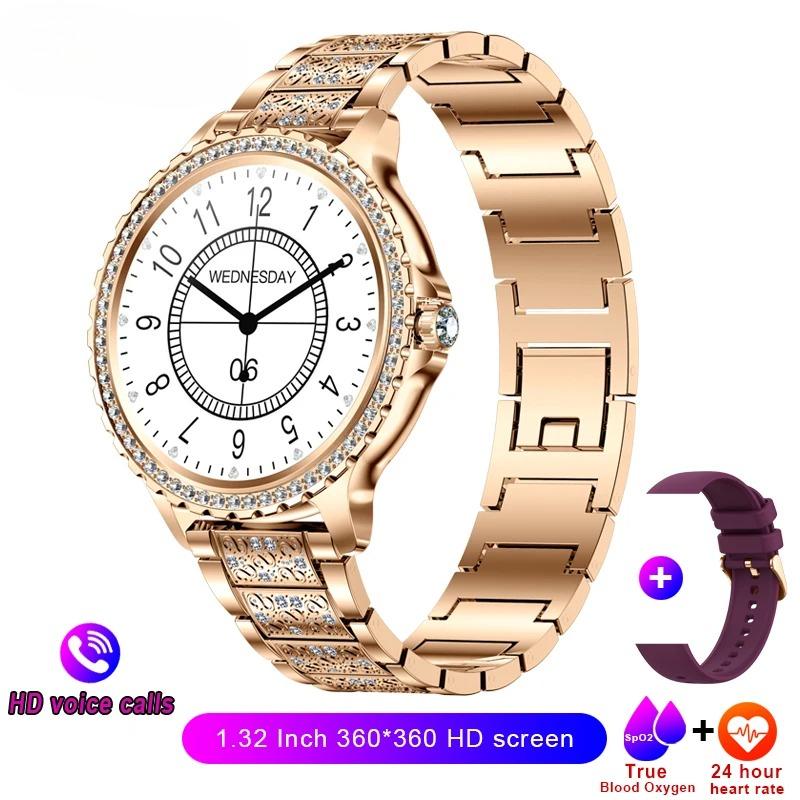 New Voice Calling Smart Watch Women 360*360 HD Display Diamond Strap Heart Rate Sports Ladies Fashion Waterproof Smartwatch