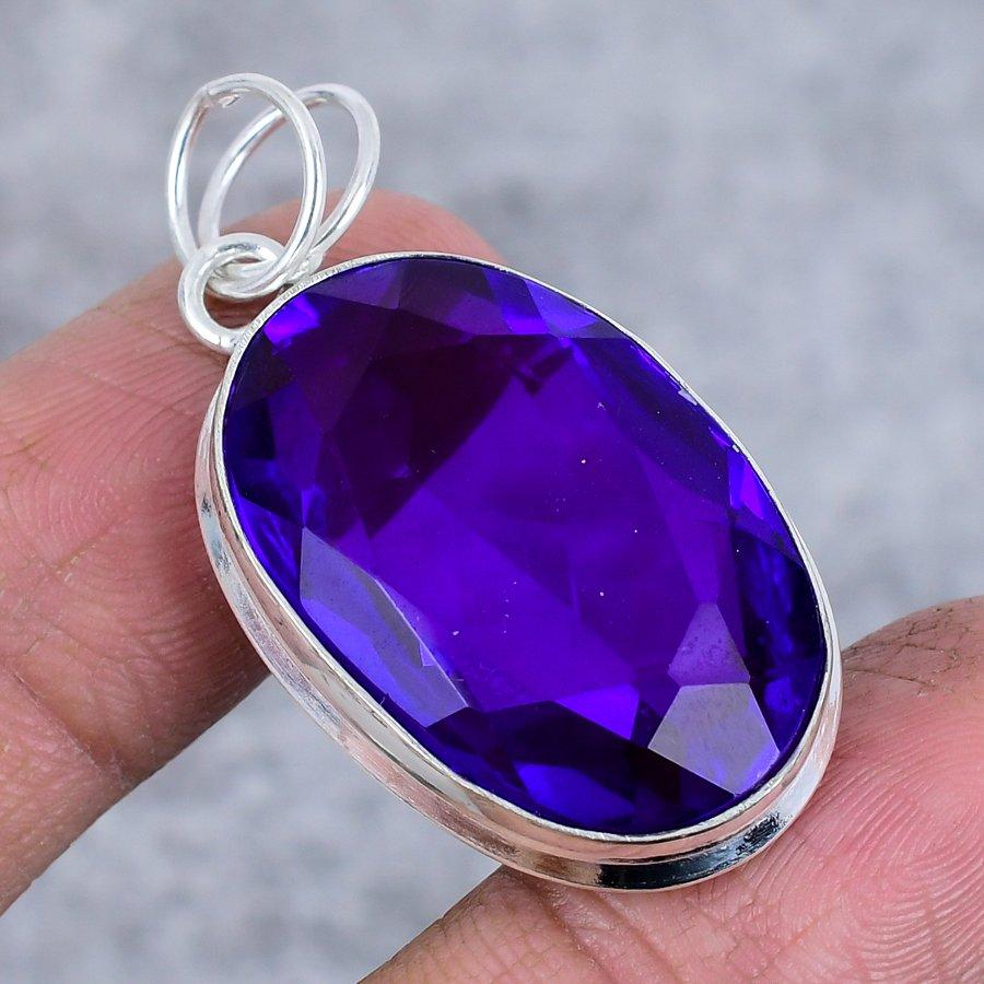 Amethyst Gemstone 925 Sterling Silver Jewelry Pendant 1.81"