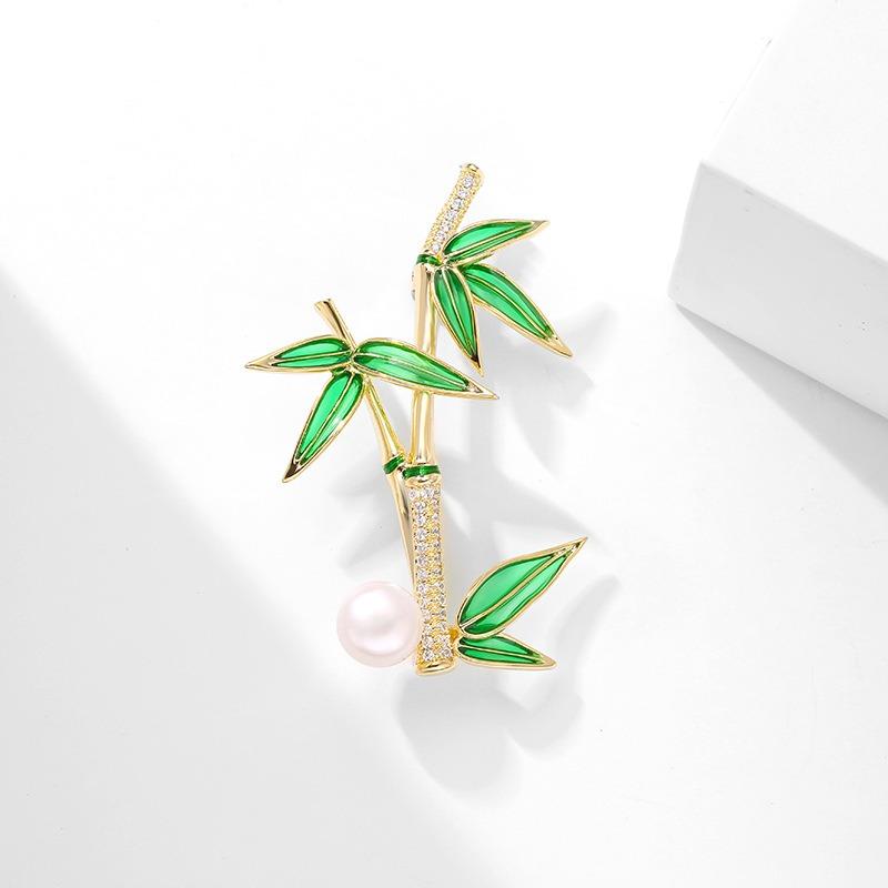 High-end Chinese-style Bamboo Brooch, Feminine Charm Rising Steadily, Fashionable and Sophisticated Pearl Brooch